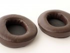 Stax SR Omega custom genuine leather chocolate brown memory foam earpads angled